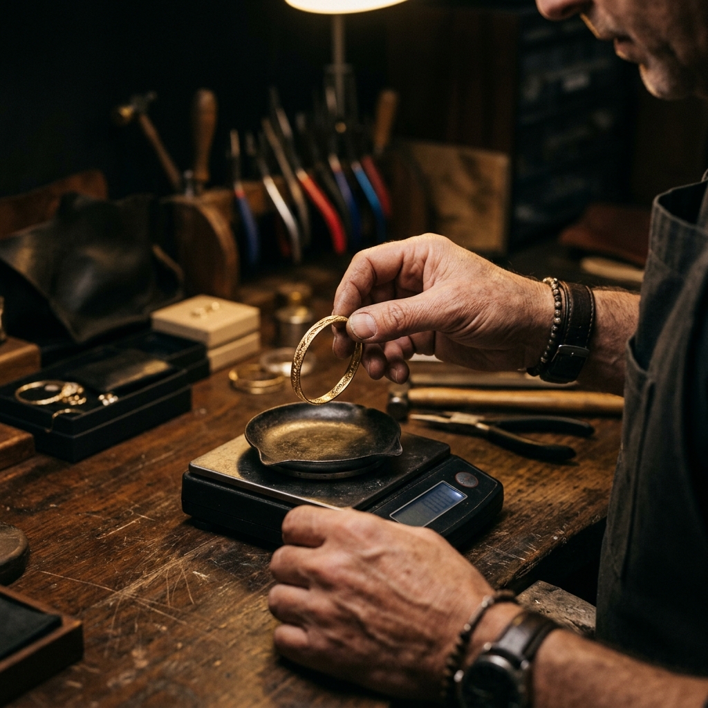 Jeweler weighing gold on scale